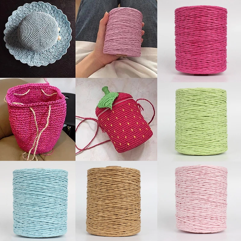 1Roll 280-300M Colorful Threads Natural Raffia Straw Yarn For Hand Knit Crochet Hat Handbag Cushion DIY Basket Knitting Material