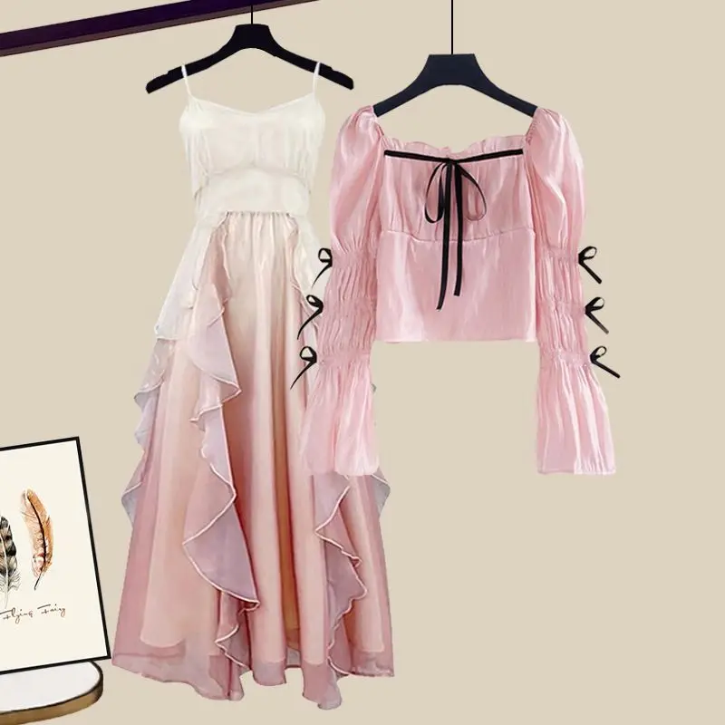 

Women's Clothing Spring Autumn Age Reducing Single/Outfits 2023 New Korean Version Fashion Elegant Top Slim Dress Two Piece Set
