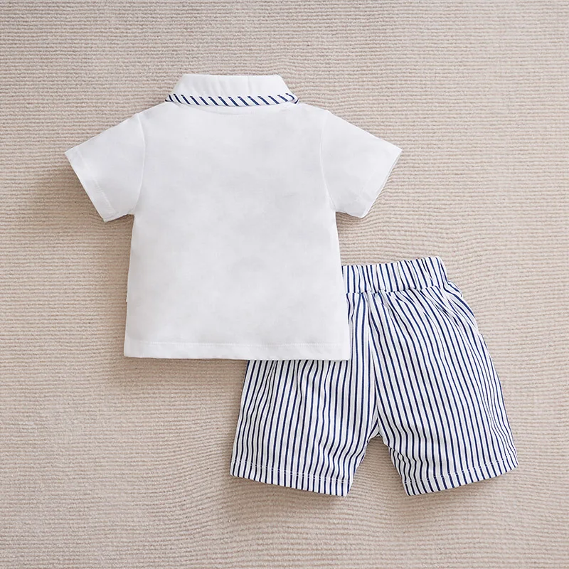 Baby Boy Outfits Baby Outfits Children Tracksuit Newborn Baby Boys Set Casual Fashion Vertical Gentleman Bow Comfortable Cotton White Short Sleeve Set Summer Two Piece