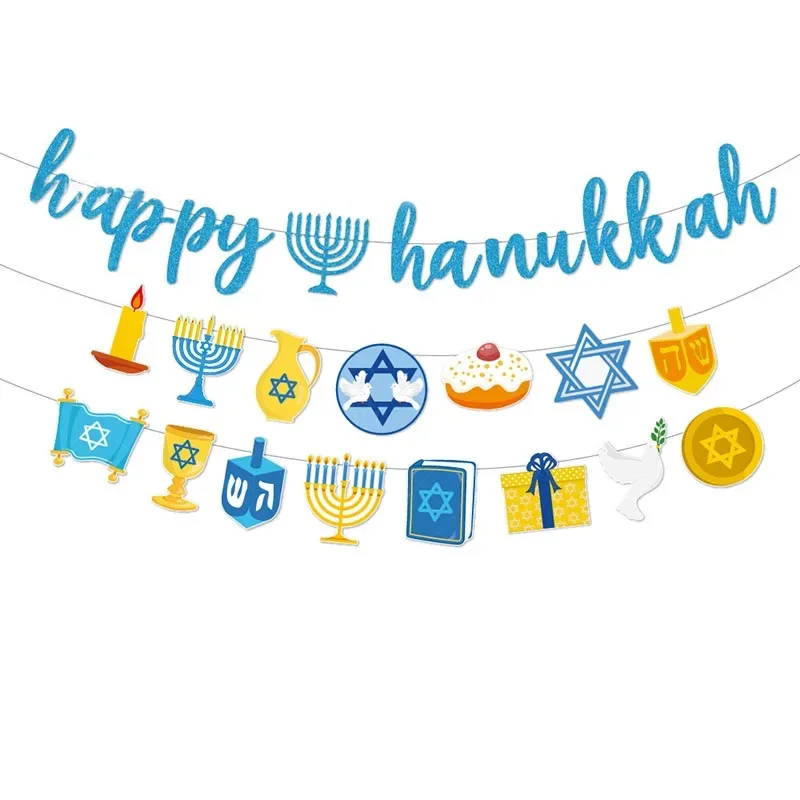 

Jewish Hanukkah Banner Festival Party Decoration Hexagram Candle Holder Let The Light Happy Hanukkah Party Garlands