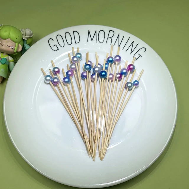 100Db Színű Gyöngy Bambusz Étel Gyümölcsök Esküvői Party Eldobható Sütemény Desszert Koktélpálcák Büfé Cupcake Fogpiszkáló Nyárs - Image 2