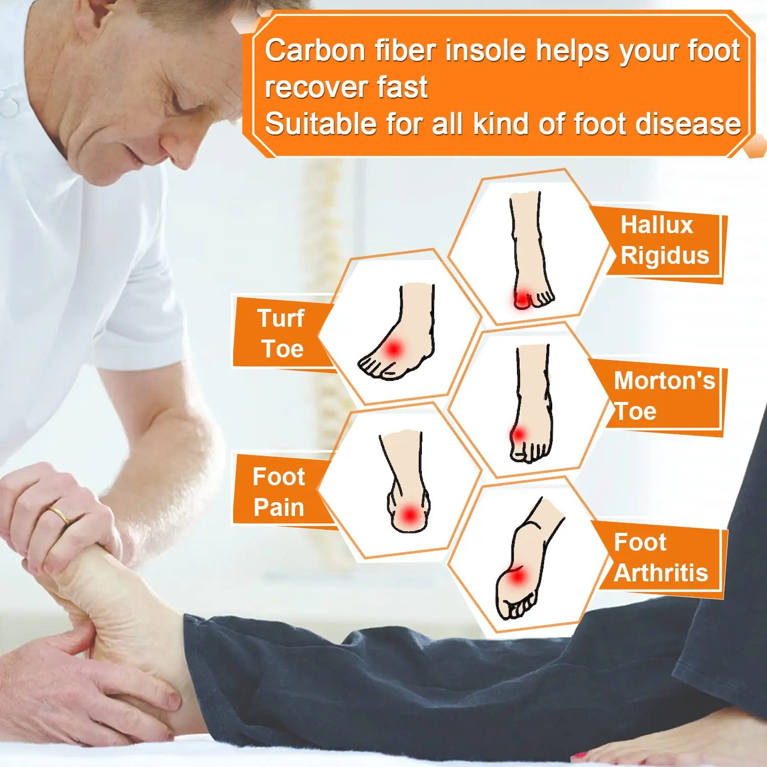 1Pair Morton’s Extension Carbon Fiber Insole Rigid Shoe Insert Big Toe Plate for Morton's Toe, Turf Toe, Hallux Rigidus Arthrit 3