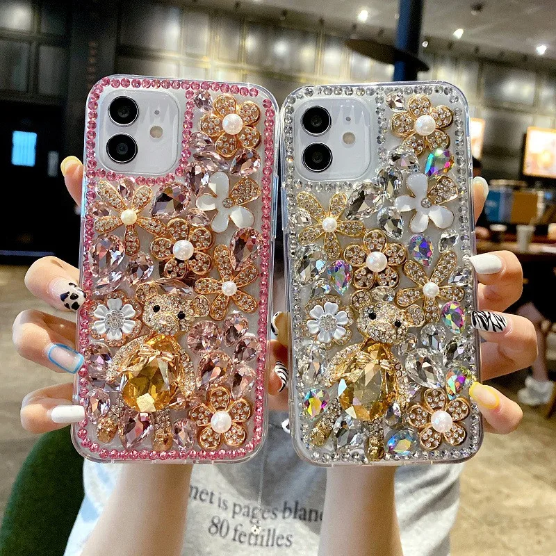 

Luxury Bling Lovely Bear Case with Rhinestones Diamonds, Soft Cover for Samsung Galaxy S8 S9 S10 S20 Plus S21 FE S22 S23 Note20