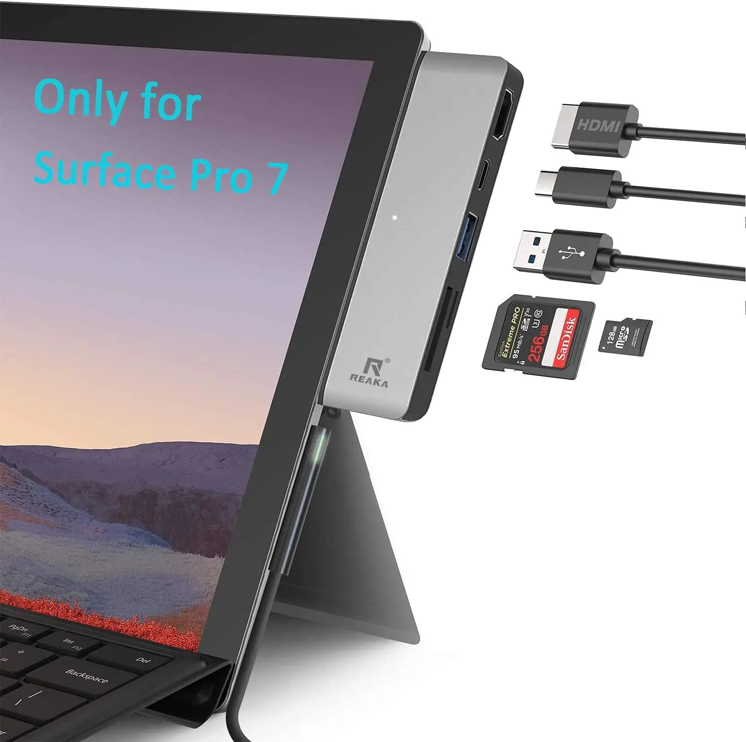 

Surface Pro 7 USB C Hub 5-in-2 Surface Pro Adapter Docking Station with 4K HDMI USB C 60W PD Charging, USB 3.0, SD/TF
