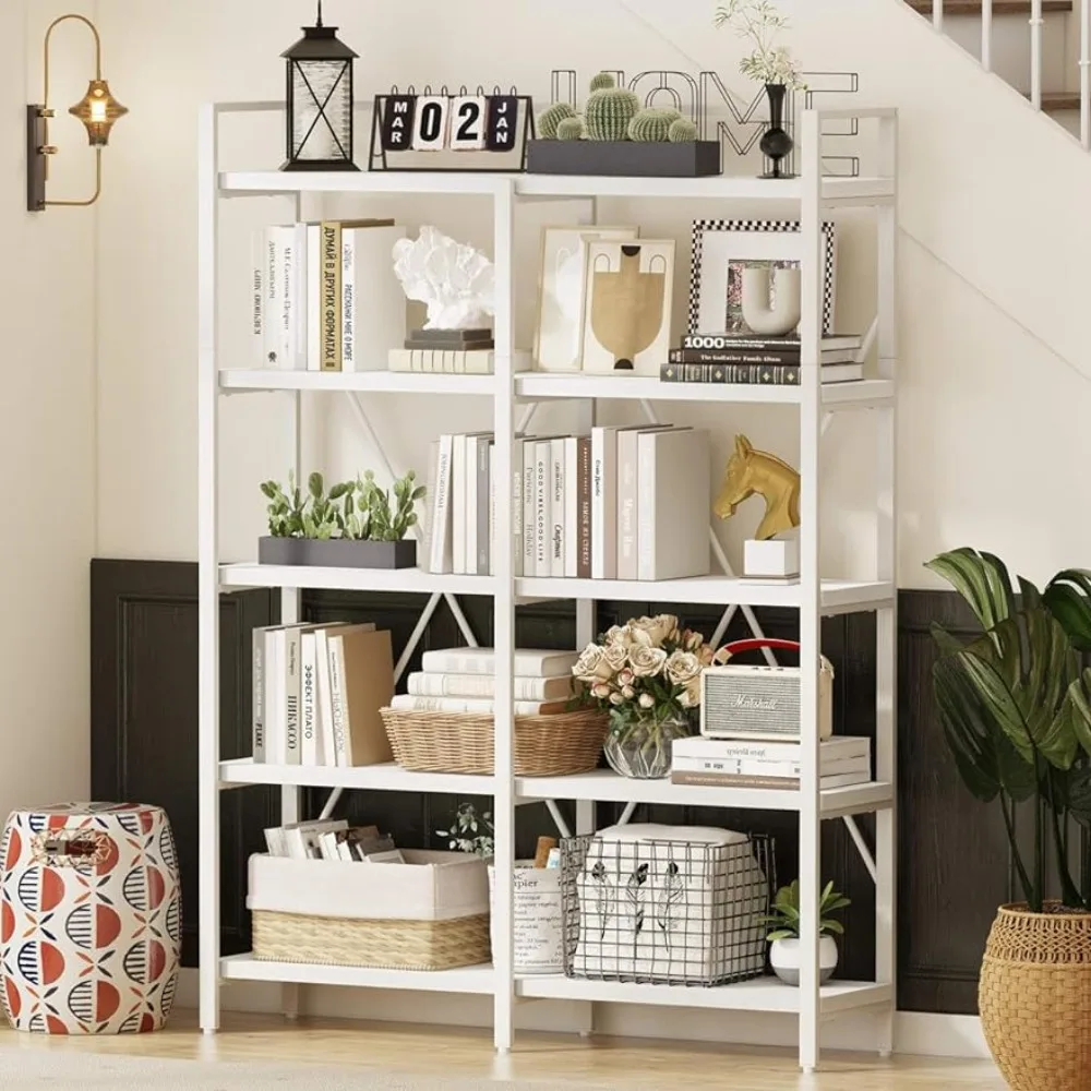 

Деревянная книжная полка, книжная полка, металлическая Высокая книжная полка с большим открытым стеллажом, современный книжный шкаф, 5-уровневая мебель для гостиной и дома