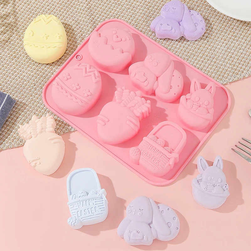 부활절 토끼 실리콘 몰드, 3D 계란 초콜릿 몰드, 젤리 푸딩, 귀여운 토끼 모양, 부활절 파티 케이크 장식 도구, 2024 신제품