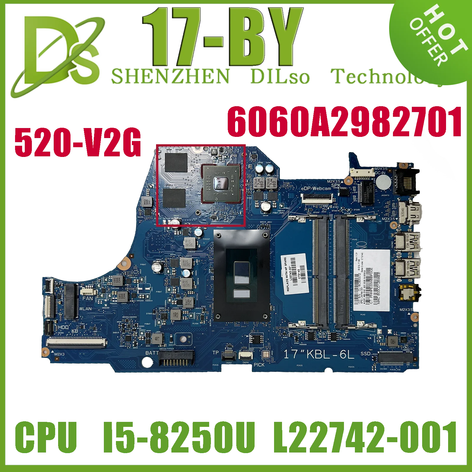 

KEFU 17-BY Mainboard For HP 17T-BY 17-BY 17-CA Laptop Motherboard With i5-8250U DSC 520-V2G L22742-001 6050A2982701 100% Test