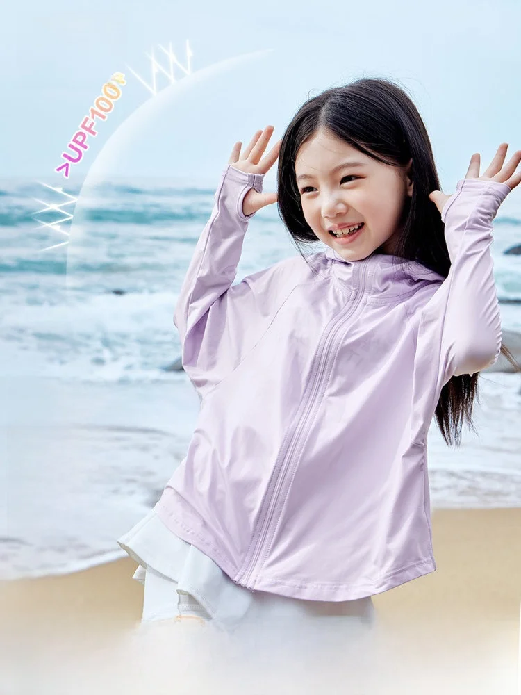 어린이 여름 경량 자외선 차단 얼음 실크 의류 소녀의 긴 소매 지퍼 후드 자외선..