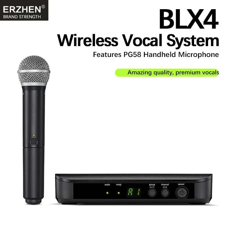 BLX4/PG58 Profession 1 Channel Wireless Vocal Microphone UHF System Kit Handheld Mic For Karaoke Stage Performanc Church Speech |