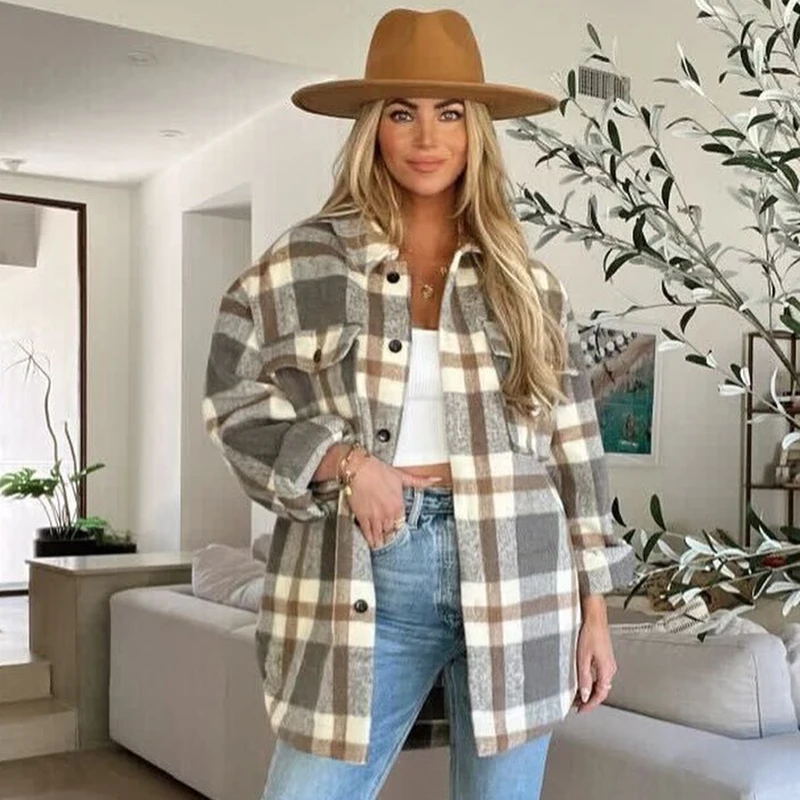 Повседневная клетчатая Женская куртка Ardm с карманами