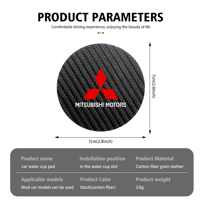 Universal Car Coaster Anti-Slip Carbon Cup Pad Bottle Holder Mat for Mitsubishi Outlander Lancer Cross Colt Xpander Mirage
