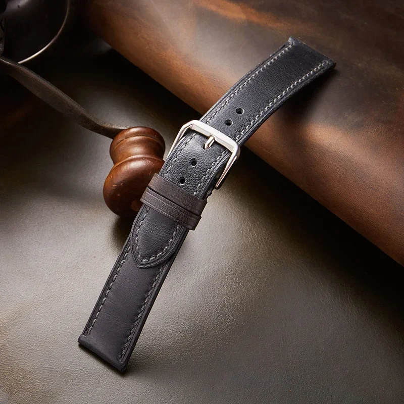 Vintage Style Oil Wax Leather Business Watch Strap - High Quality Watchband Accessory