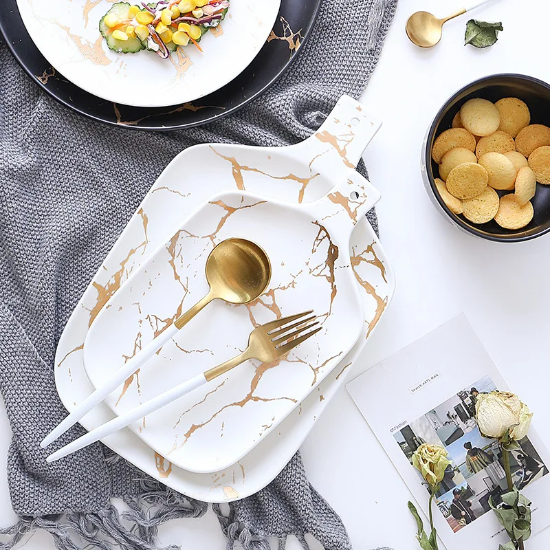 Gold Marble Glazes Ceramic Party Tableware Set Porcelain Breakfast Plates Dishes Noodle Bowl Coffee Mug Cup For Decoration ceramic tableware set
