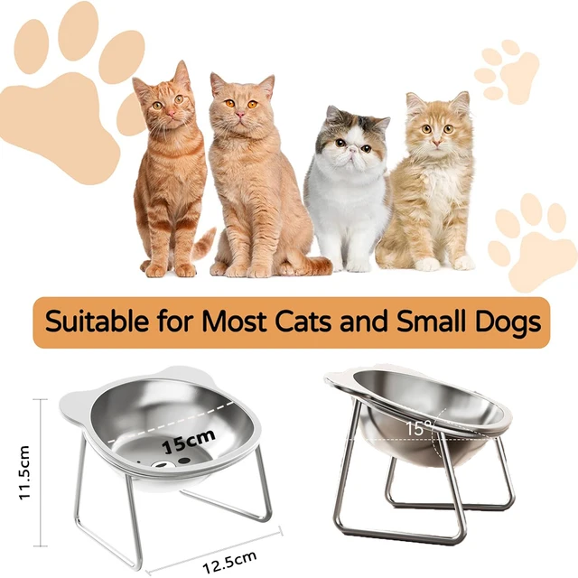 Stainless Steel Cat Bowls Raised Whisker Fatigue Relief Cat Plates Pet Water Dish Kitten Bowls Pet Bowls for Cats Food Bowls 6