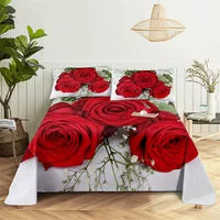 Red Rose Queen Sheet Set Girl Lovers Room Flowers Bedding Set Bed Sheets and Pillowcases Bedding Flat Sheet Bed Sheet Set 1