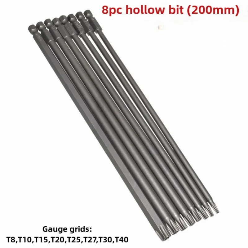  8 Stück Stern-Schraubendreher-Bit 1/4 Zoll Schaft Sechskant-Windbohrkopf 150 mm 200 mm Schraubenschlüssel Magnetischer Stern T8 T10 T15 T20 T25 T27 T30 T40 – Detail 3