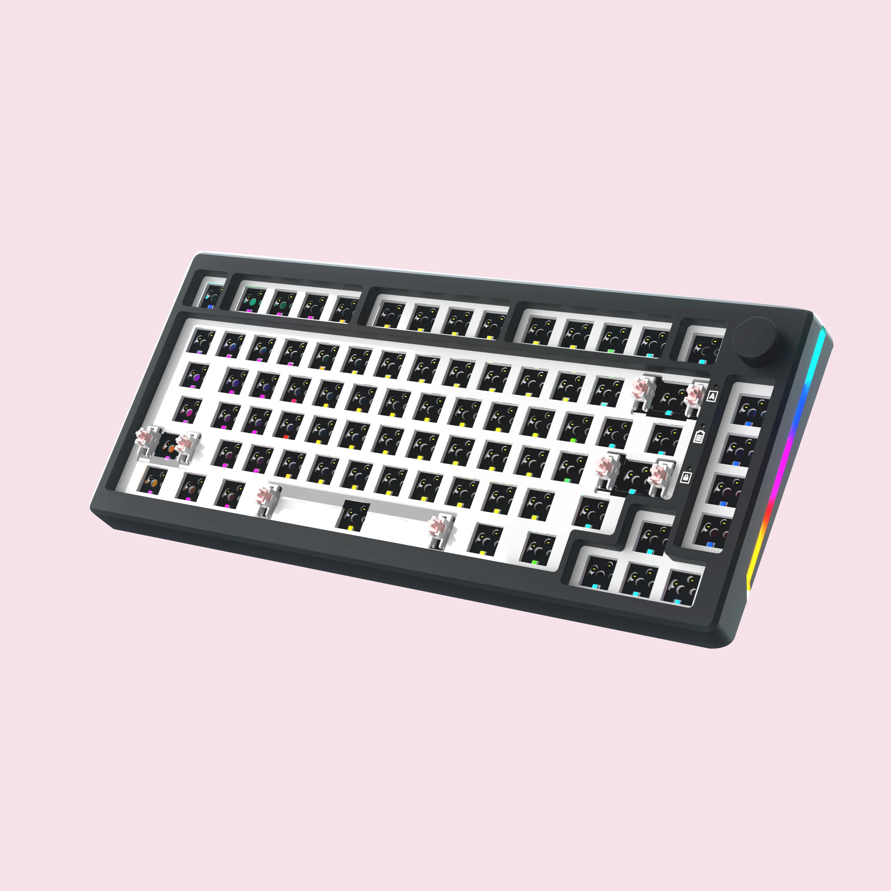 Maimooo-diy Kit de Teclado Mecânico Kx75 75 bt 2.4g Usb Hot-swap Rgb Luz de Fundo Preto Branco 82-chave Estrutura de Junta - Imagem 2