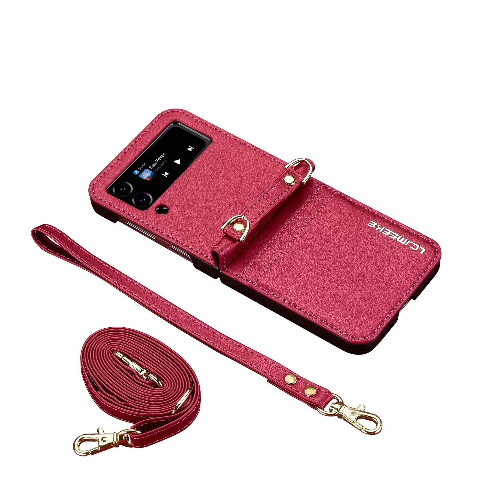 Crossbody Leather Card Slot Wallet Case with Hand Strap and Lanyard