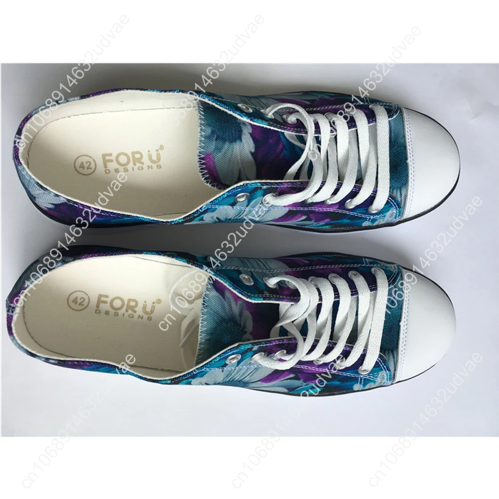 Customized Images Logo Women Fashion Canvas Shoes Ladies Low Top Lace-up Vulcanized Shoes Flats Female Dropshipping