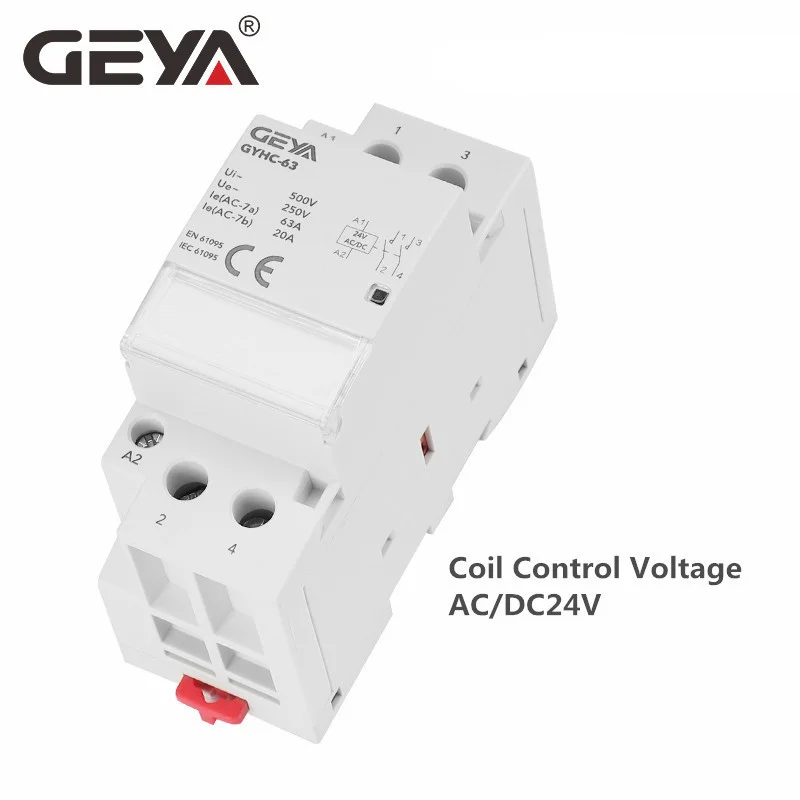 tipo Automático do Trilho do Ruído do Contator do Agregado Familiar da Tensão 2no 2nc 1no1nc do Controle da Bobina do Polo 63a Dc24v de Geya Gyhc 2
