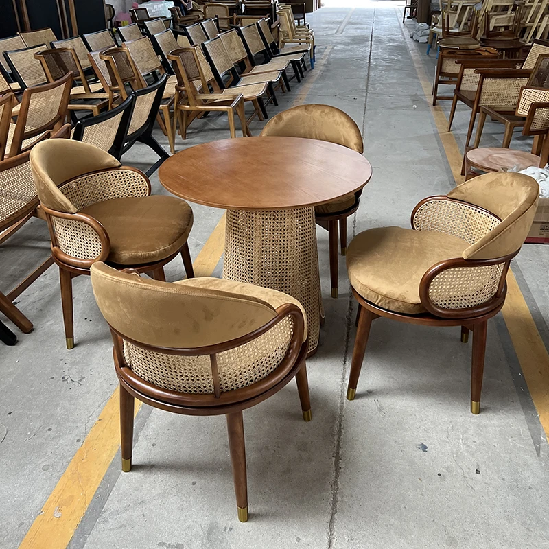 Description Picture 3 of itemNordic Solid Wood Round Dining Tables Small Apartment Home Rattan Dining Table and Chair set Creative Homestay Home Furniture Z