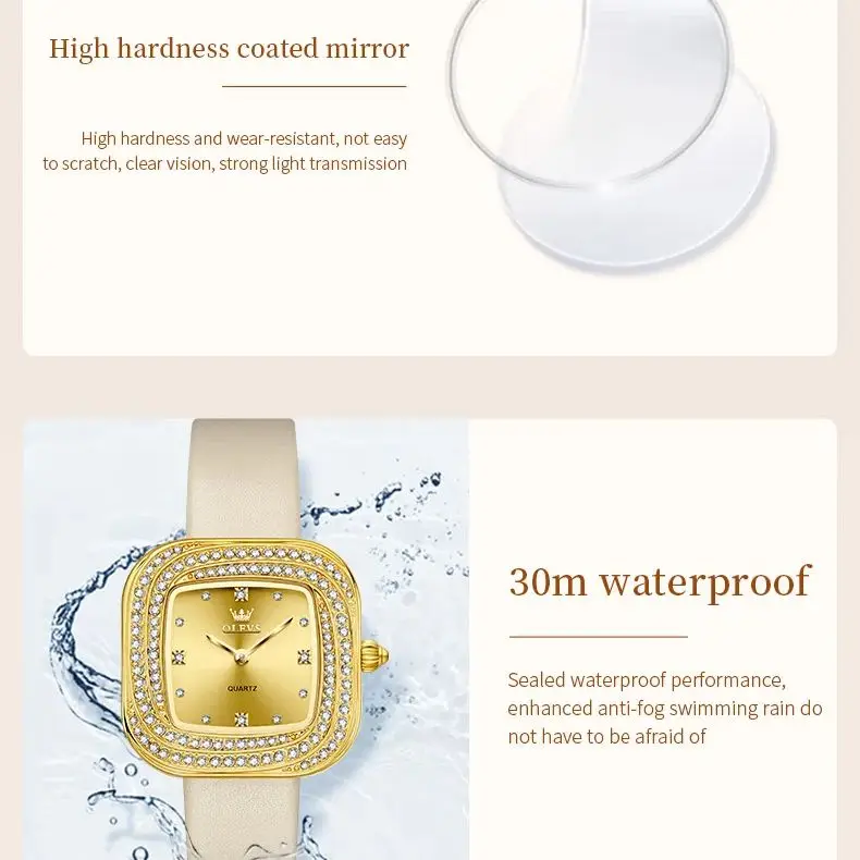 OLEVS 5512 Women Watch Luxury Diamond Square Dial Elegant Comfortable Waterproof Leather Strap Fashion Brand Women Quartz Watch 6