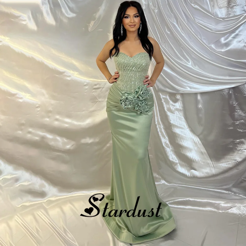

Stardust Elegant Modern Prom Dresses 3D Flowers Sweetheart Sparkling Appliques Pleat Bustier Vestido de Formatura Drop Shipping