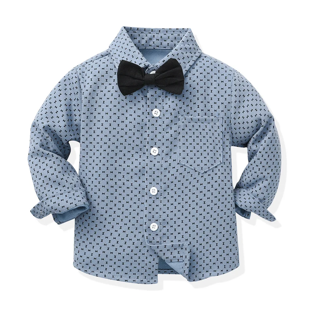 Boys' Long-sleeved Shirt Strap Pants Set 70-160cm Boy New Children's Korean Version June Day Piano Performance Clothes