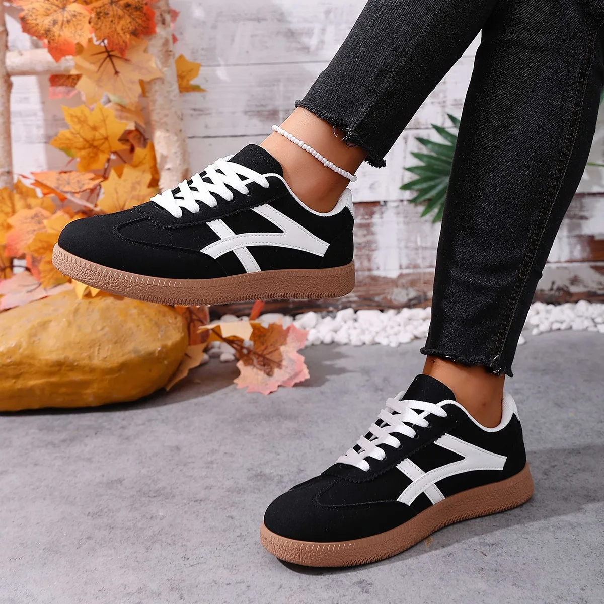 Flat Heel Plus Size 43 Sports Shoes Women All Match Low Top Mix Color Women's Sneakers Leopard Print Vulcanize Shoes Woman