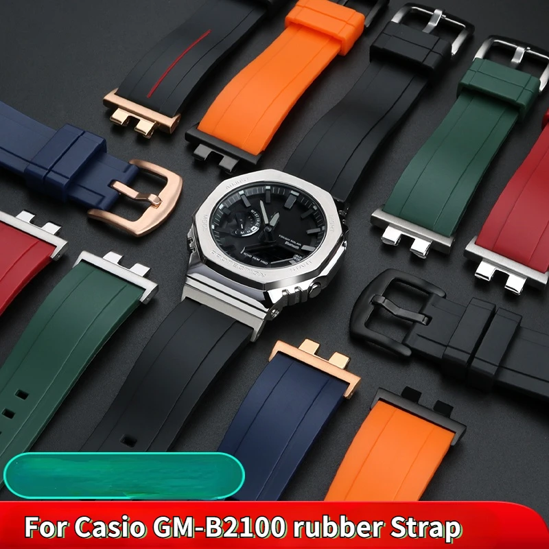 para C-asio Gm-b2100 Pulseira de Relógio G-shock Metal Octogonal Modificado Esportes à Prova Impermeável Água Silicone Macio Pulseira de Metal Masculino