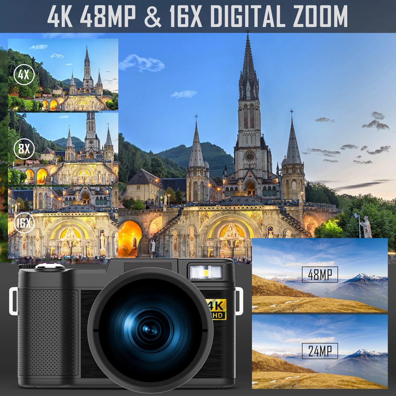 G-Anica-Appareils photo numériques 4K pour la photographie, vidéo 48MP, kit  Vlogger prometteur, microphone, poignée trépied télécommandée