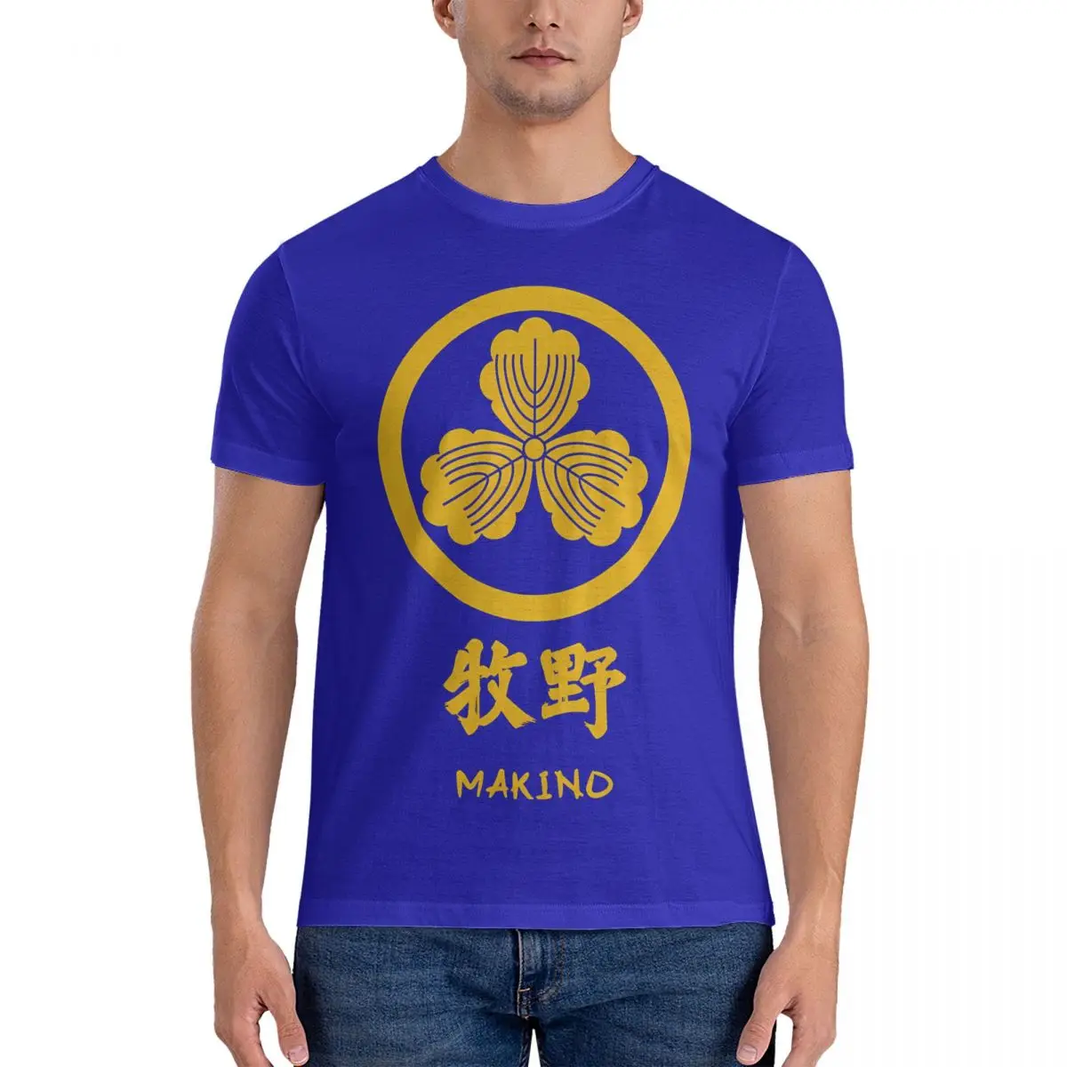 thumbnail image 1 of Camisetas divertidas de Makino Kamon para hombre, de algodón puro, cuello redondo y manga corta con el logotipo del clan japonés., 1 of 7