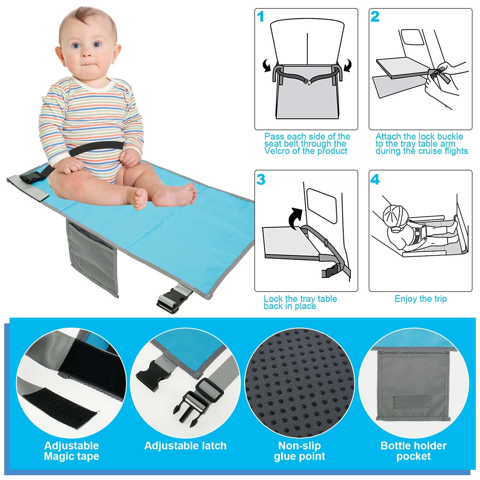 Toddler Airplane Seat Extender Portable Airplane Foot Hammock Kids Plane Travel Foot Leg Rest Baby Footrest Bed