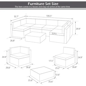 7-piece patio furniture set modular wicker outdoor sectional sofa PE rattan outdoor set with pillowtop cushions and coffee table 3