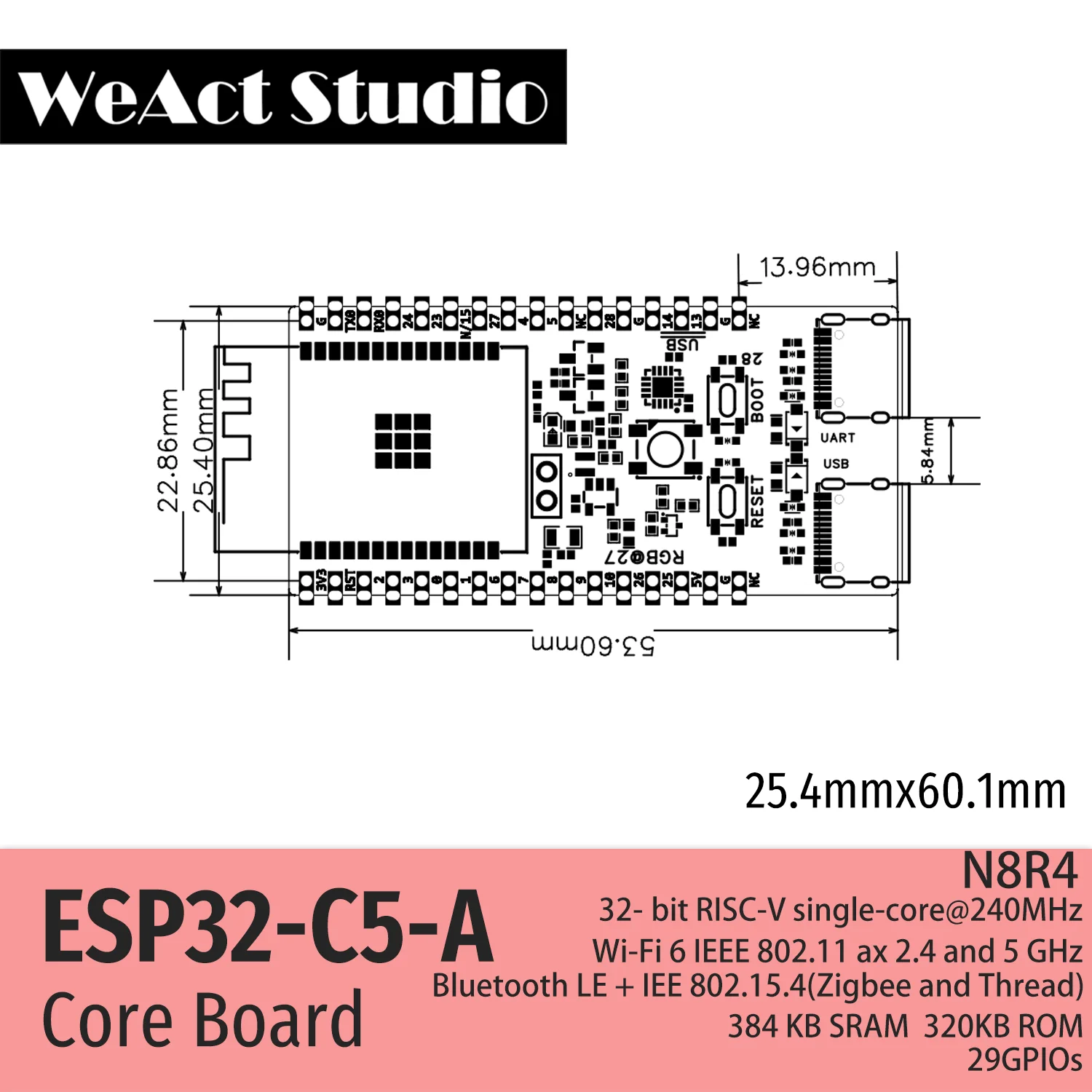 รูปสินค้า บอร์ดพัฒนา Wi-Fi 6 ESP32-C5-A รองรับ 2.4/5GHz