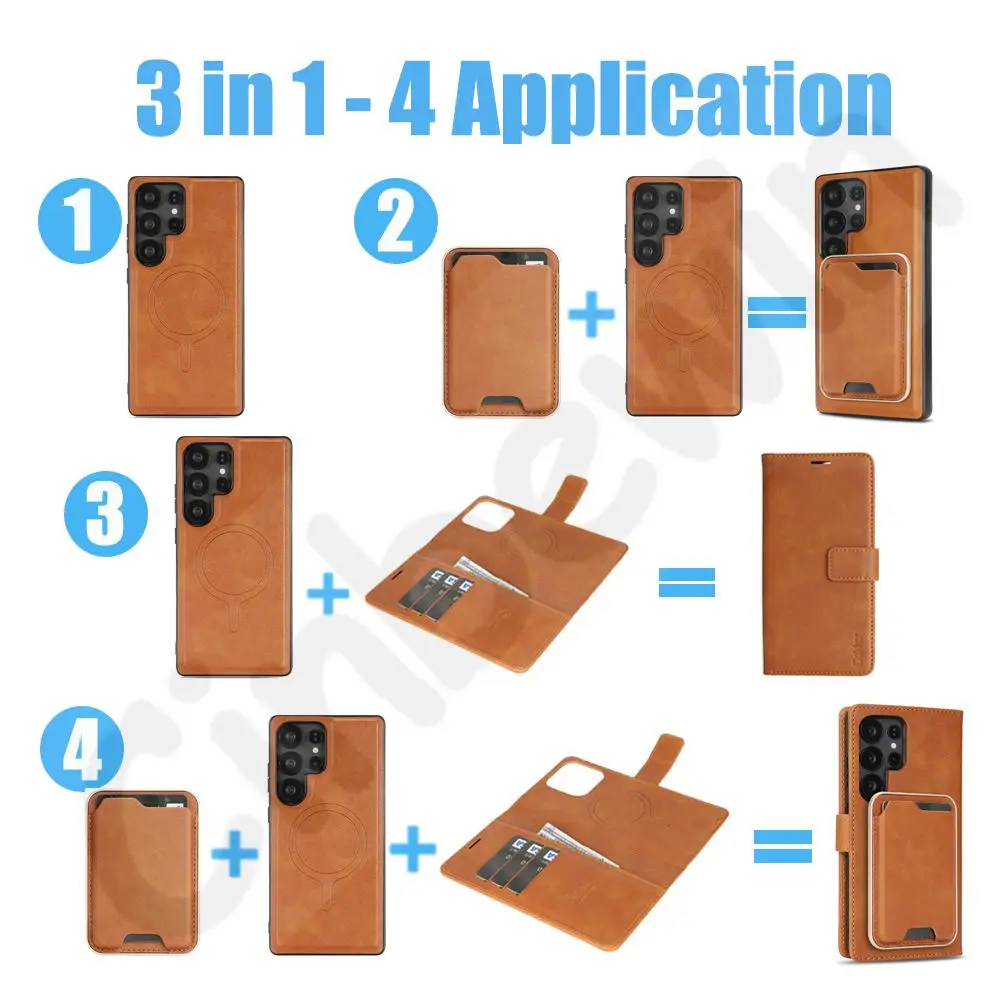 3-in-1 Magnetic Flip Leather Phone Case with Card Holder and Magsafe Compatibility