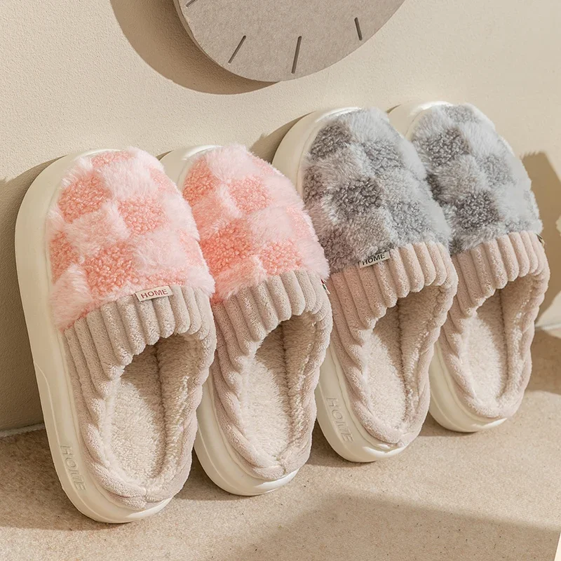 Slippers Sandals Shoes Autum Winter Plush Warm Women Cotton Slippers Casual Indoor Home Toe Wrap Cartoon Slides Men Anti Slip Thick Platform Soft