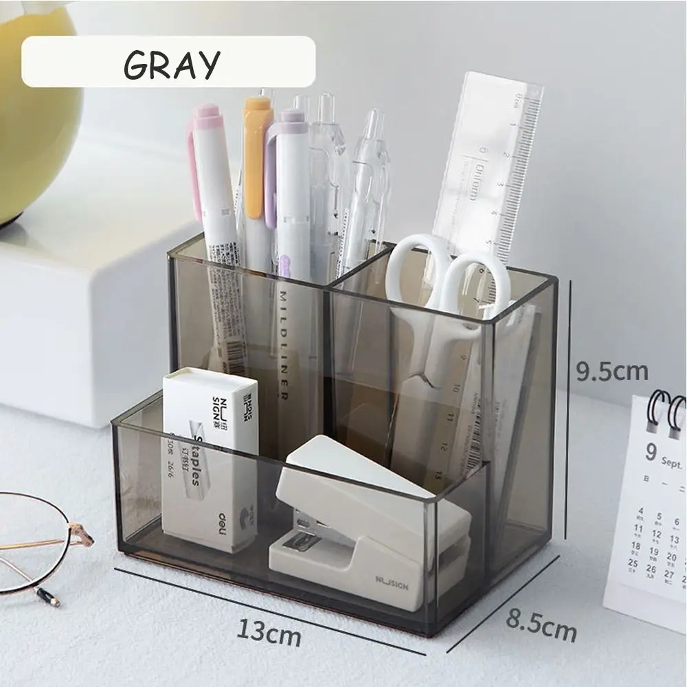 Acrylic Three Grid Pen Holder Transparent Storage Rack Large Capacity Pencil Rack Square Makeup Shelf Desktop Organizer makeup organizer,pen holder,desk organizer,pen and brush holder,desk storage rack