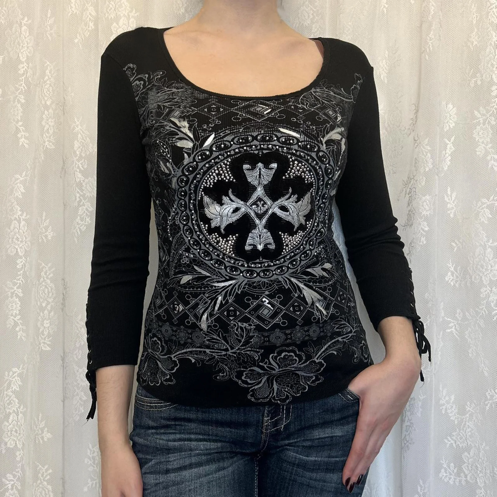 00s grunge thermal border l/s cutsew y2k 2000s Y2K Cyber Grunge