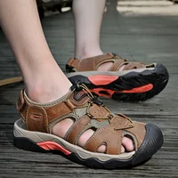 Sandales d'été classiques en cuir véritable pour hommes, chaussures de randonnée en plein air, légères, respirantes, antidérapantes, 38-48 4
