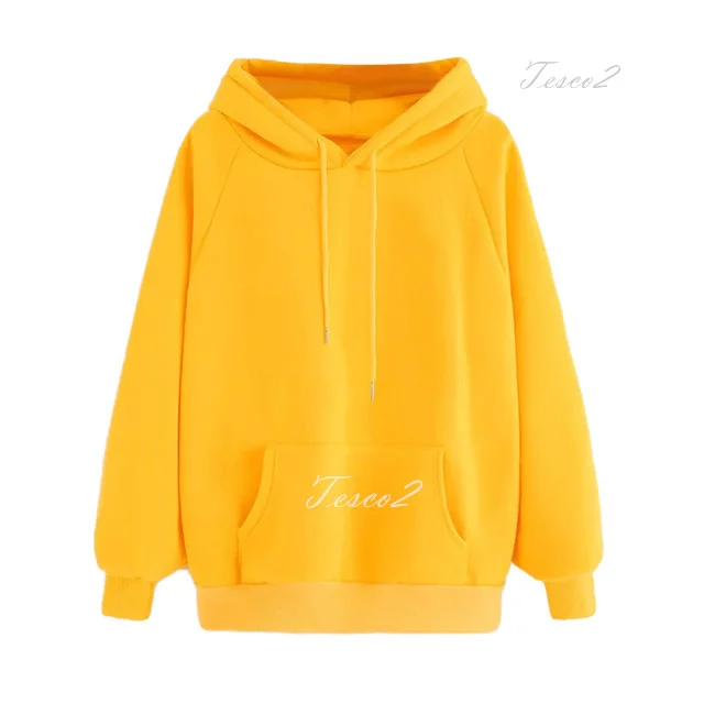Tesco Solid Women's Hooded For Autumn Winter Wear Plush and Thickened Sweatshirts Loose Korean Basic Style Women's Hooded Shirt