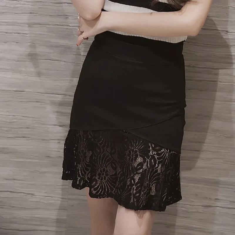 Women's High-waist Elastic Skirt Sexy Package Hip Lace Splicing Fishtail Skirt