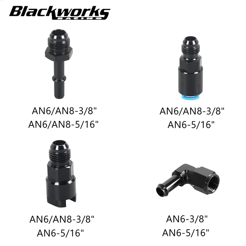 Quick Connect 6AN AN6 Male To 3/8", 5/16" AN8 8AN Quick Disconnect Male Push On EFI Fitting Adapter Aluminum Black
