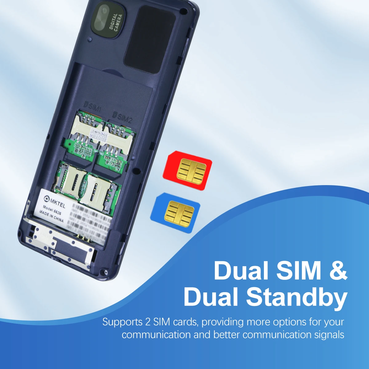 MKTEL 5626 Feature Phone Triple Sim Card 2.8" Display 1800mAh Battery MP3/MP4/FM/Radio/Bluetooth/GPRS Senior Phone 3
