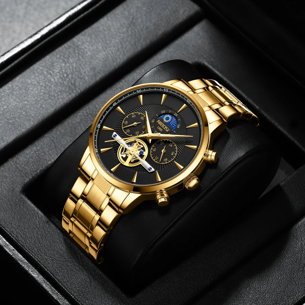 NIBOSI Mens Watches Top Brand Luxury Tourbillon Quartz Watch for Men Stainless Steel Sport Chronograph Clock Relogio Masculino