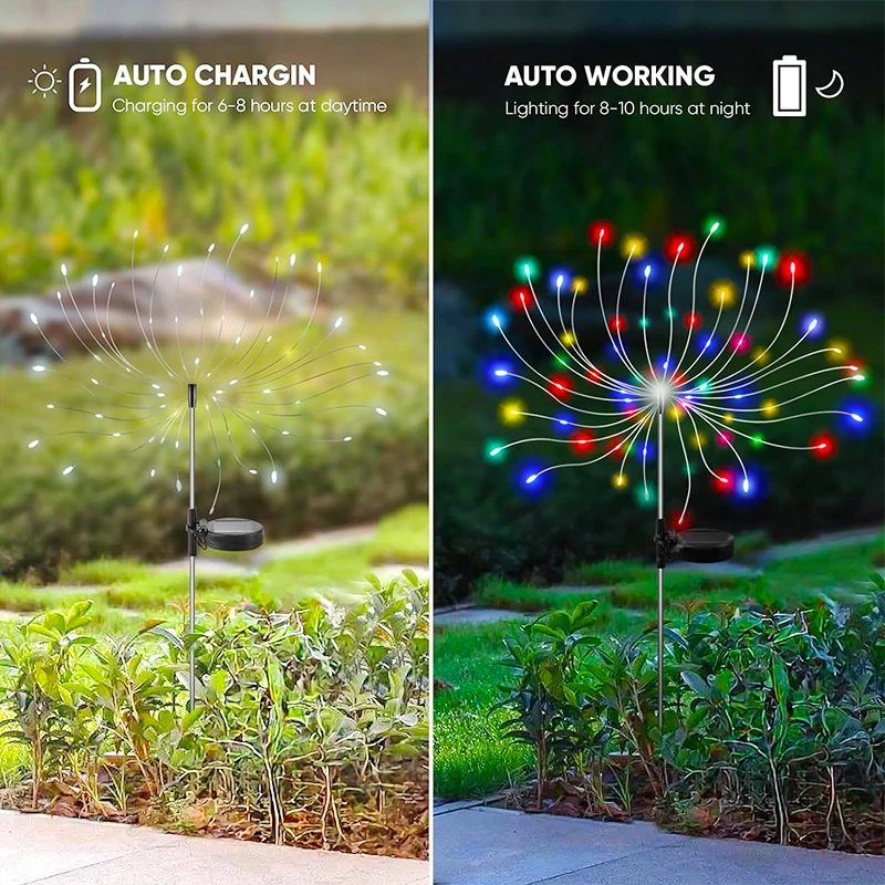 Solar Firework Lights Outdoor Garden LED Waterproof Multicolored Solar Lamp For Patio Lawn Yard Balcony Pathway Light Decor