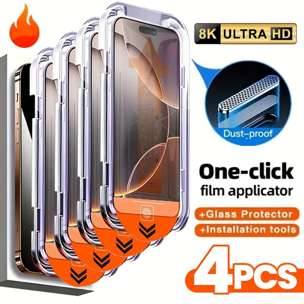 NNBILI 4Pcs Tempered Glass Screen Protector Suitable for iPhone 17 16 15 Pro Max 14 13 12 11 Pro Mini XR XS Max Protective Glass