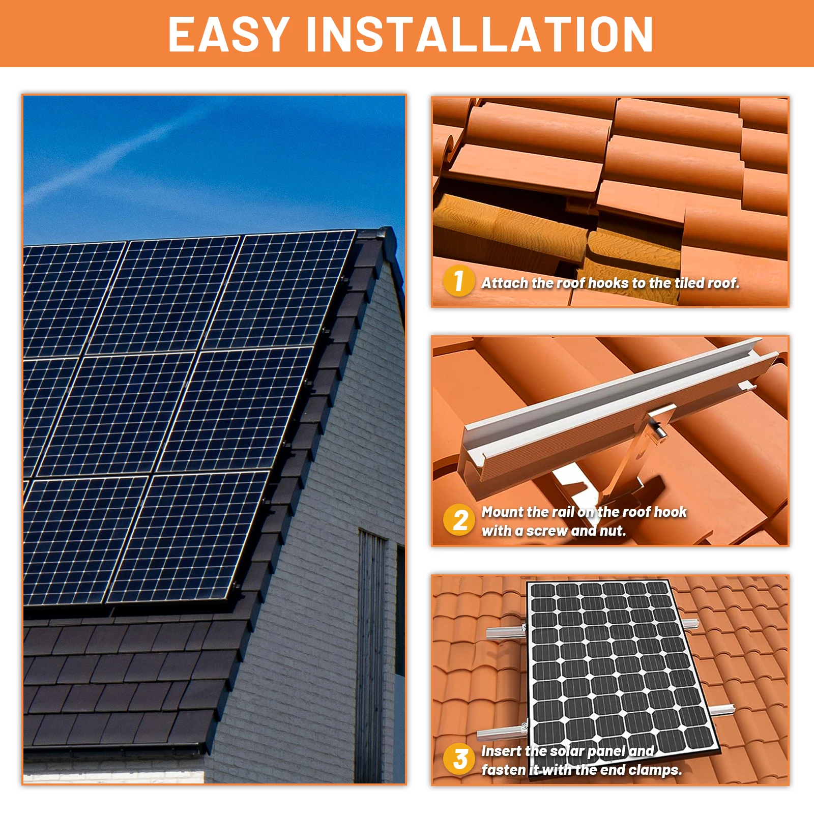 Solar Panel Mounting Set CP-SETUNO Photovoltaic Mounting Rail 1/2/4 Solar Panel 300 mm Aluminum Rail 30/35 m