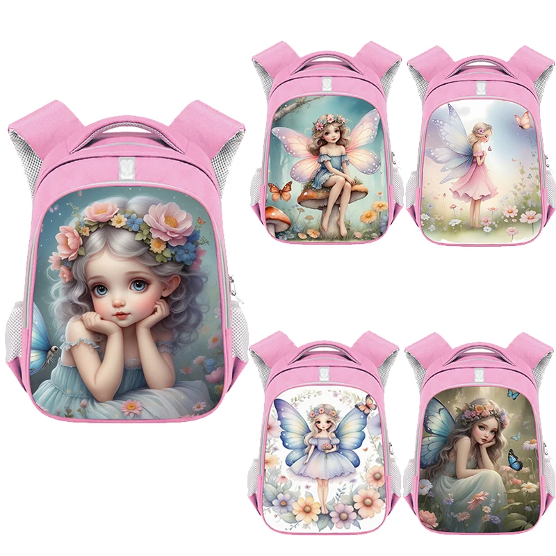 만화 버섯 요정 날개 달린 핑크 백팩, 십대 소녀 어린이 학교 가방, 여성 배낭 노트북 어린이 책가방 선물 