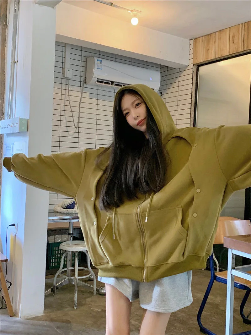 여성용 하라주쿠 후드티 재킷, 오버사이즈 힙합 가디건, 하이 스트리트 트렌드, 레트로 스트리트웨어, 2023 신상 패션